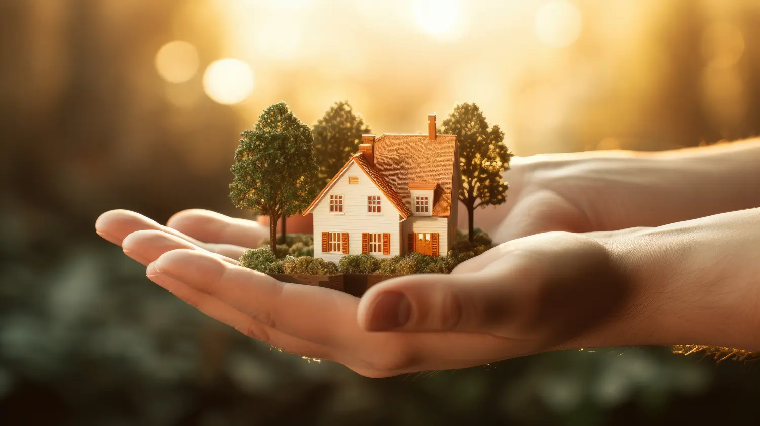 Kleines Haus in einer menschlichen Hand. Neues Haus, Geschäft, Investition und Immobilienkonzept